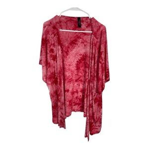 Made by Johnny Women’s Boho Coral Tie-Dye Open Front Short Sleeve Kimono Size XL